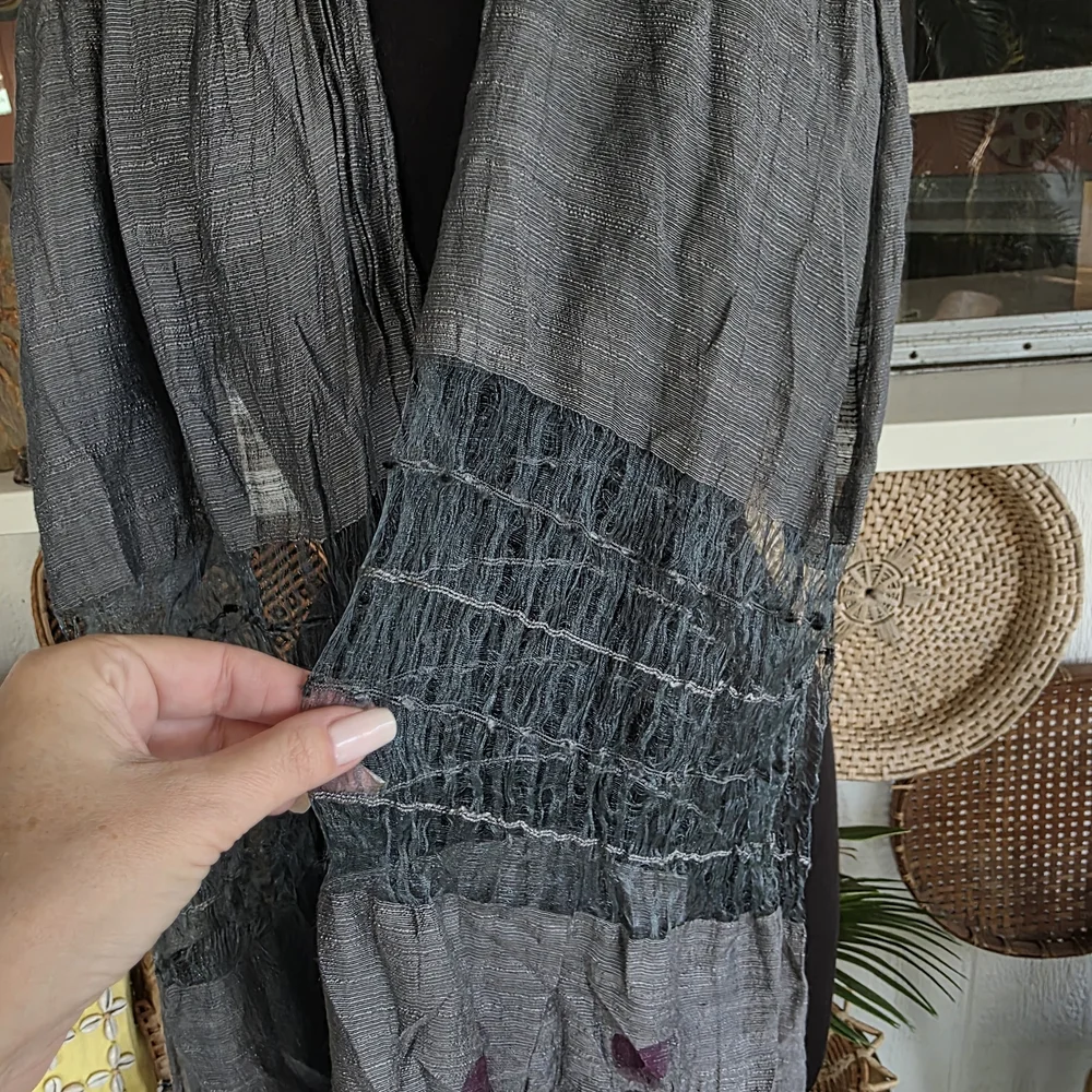 Fairy Wrap Bohemian Vintage Gray Gauze Scarf Patchwork Boho Chic - Picture 8 of 10